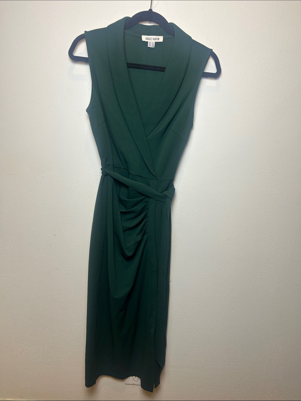 Grace Karin Green Wrap Ruched Midi Dress Size 8
